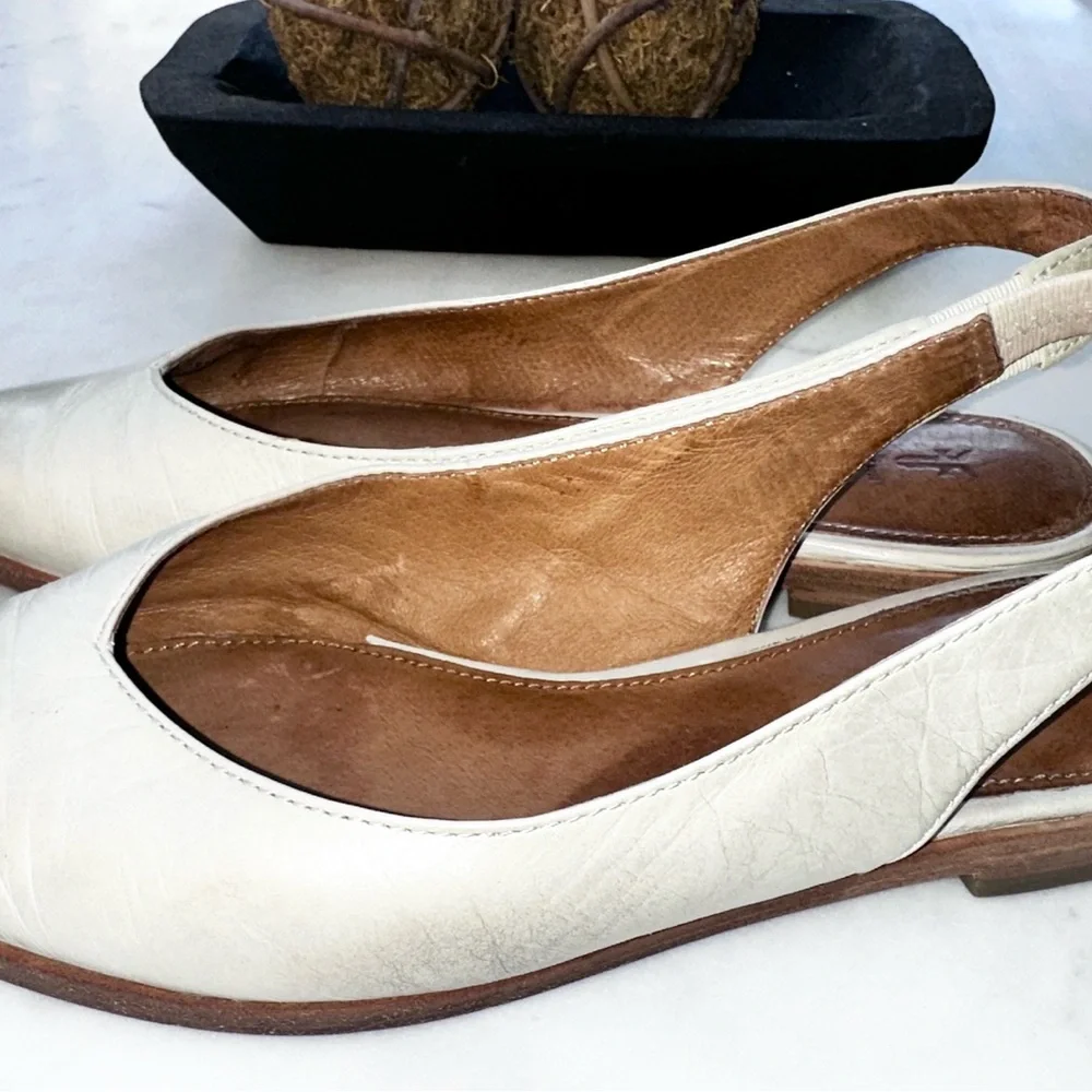 Women's Cream Leather Slingback Flats - Picture 2 of 3